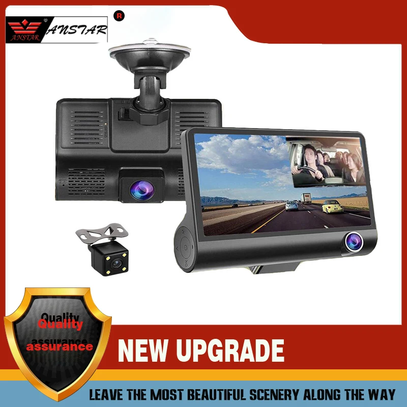 ANSTAR 4'' Three Camera Lens Car DVR HD 1080P Dash Cam Rearview Camera Motion Detection Video Recorder Auto Registrator Dvrs