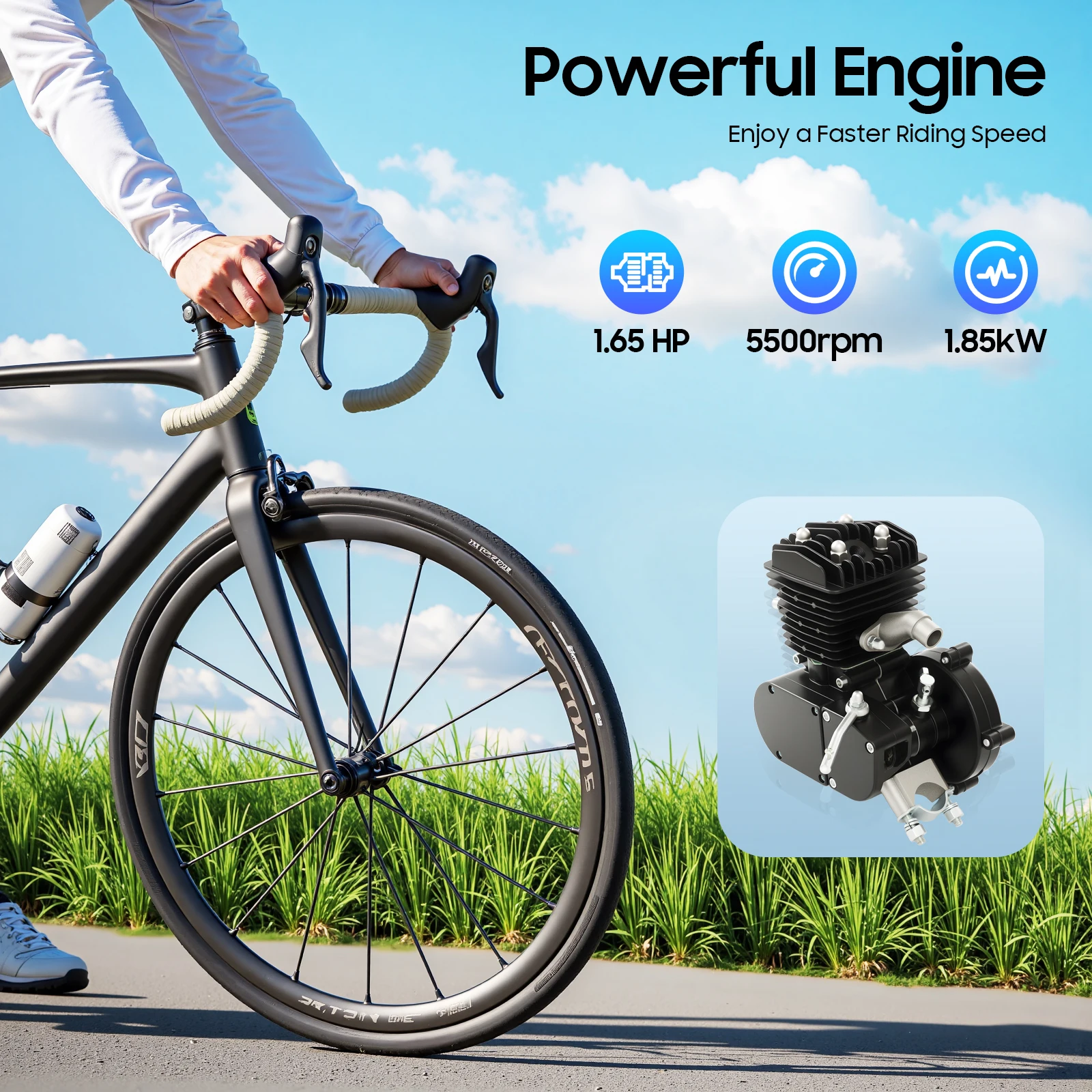

80cc 2-Stroke Motorized Bicycle Engine Motor, 1.85kw Bike Motor, 5500rpm Scooter Engine fit Most 26-28" Wheeled Bike w/ V-frames
