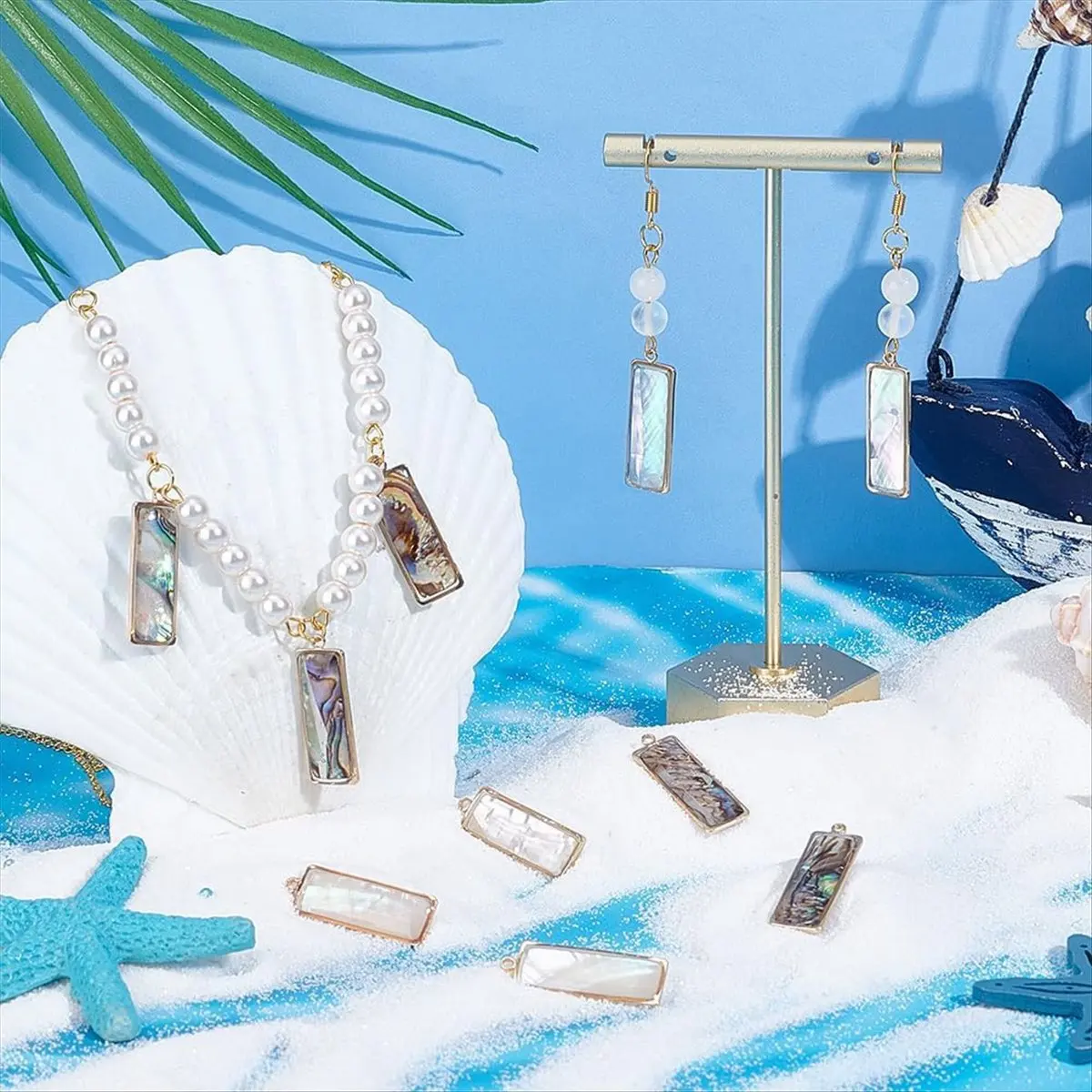 COFA 10Pcs 2 Colors Abalone Shell Pendants Natural Shell Charms Sea Shell Pendants Rectangle Shell Dangle Charms