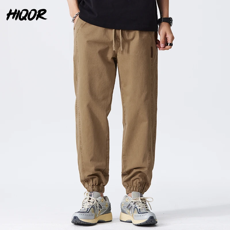 HIQOR New In Men\'s Casual Harem Cargo Pants High Quality 100% Cotton Sweatpants Summer Sport Joggers Patchwork Trousers For Men