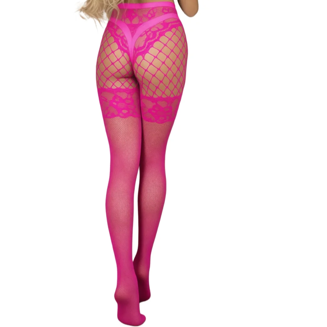

Women Stunning Pantyhose with Hollow Jacquard Pattern Body Stockings Fishnet Tights Hot Pink White Black Hosiery European Gifts