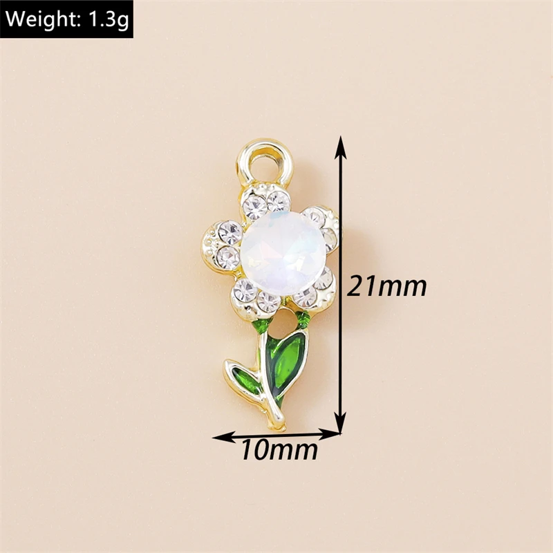 Duarte 10 Stück/Lot niedliche Kristall-Metall-Anhänger mit Baumblättern und Blumen für die Herstellung von Ohrringen, Halsketten, DIY-Handwerk, Schmuckzubehör – Detail 13