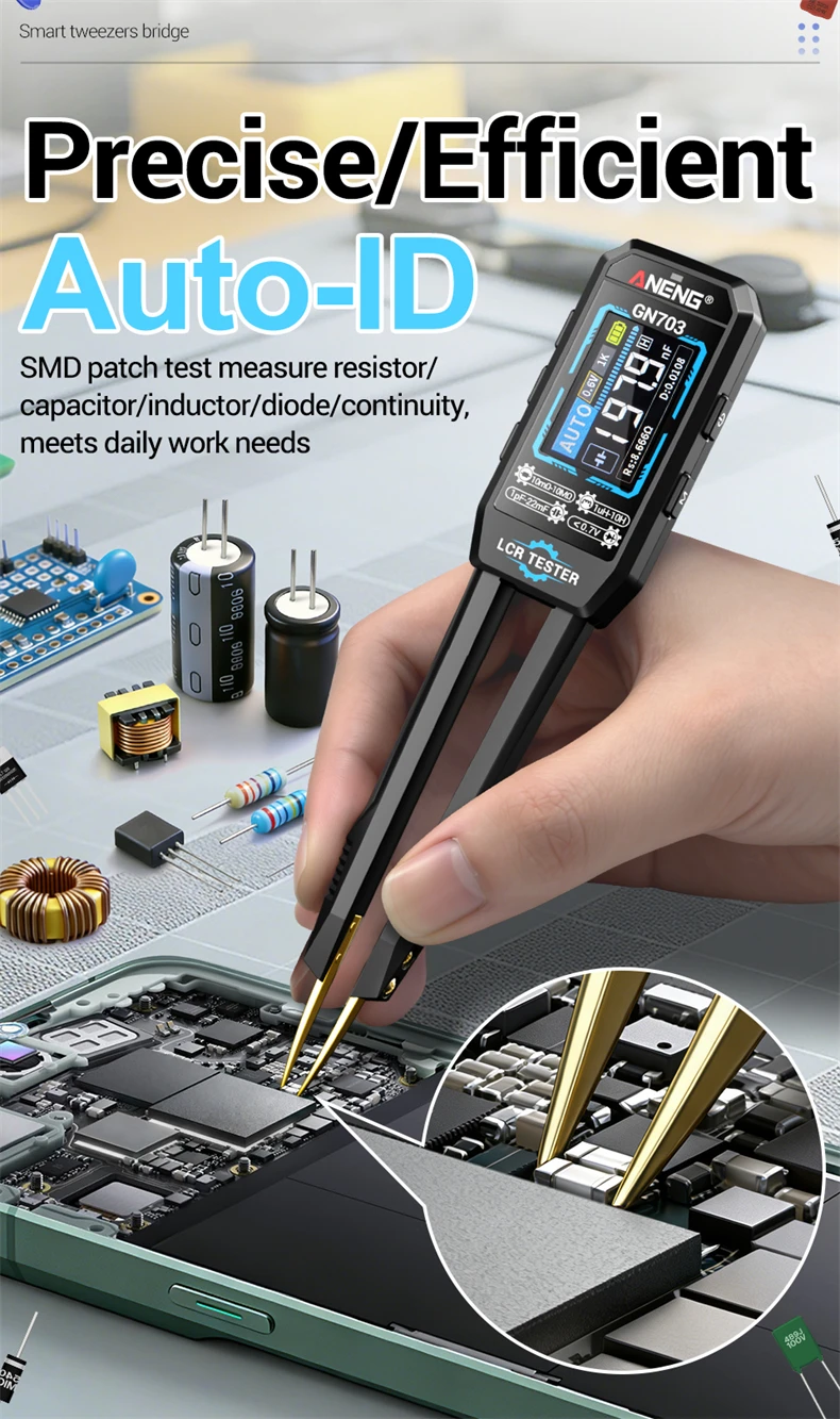 ANENG GN703 USB-Aufladbares Tragbares Digitales LCR-Bridgemeter 100Hz 1KHz 10KHz Diodentester Kalibrierung für Elektronik-Reparatur – Detail 3