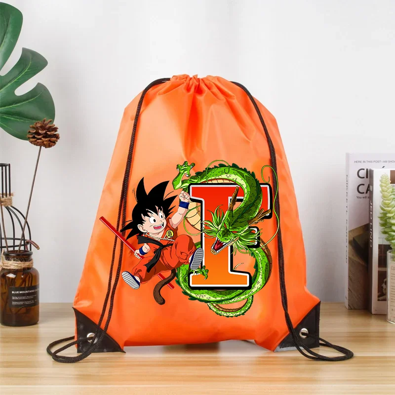 Dragon Ball Kordelzugbeutel für Jungen, Anime Goku A-Z Buchstaben Sportbeutel, wasserdichter Rucksack für Schwimmbekleidung und Schuhe, Geschenk