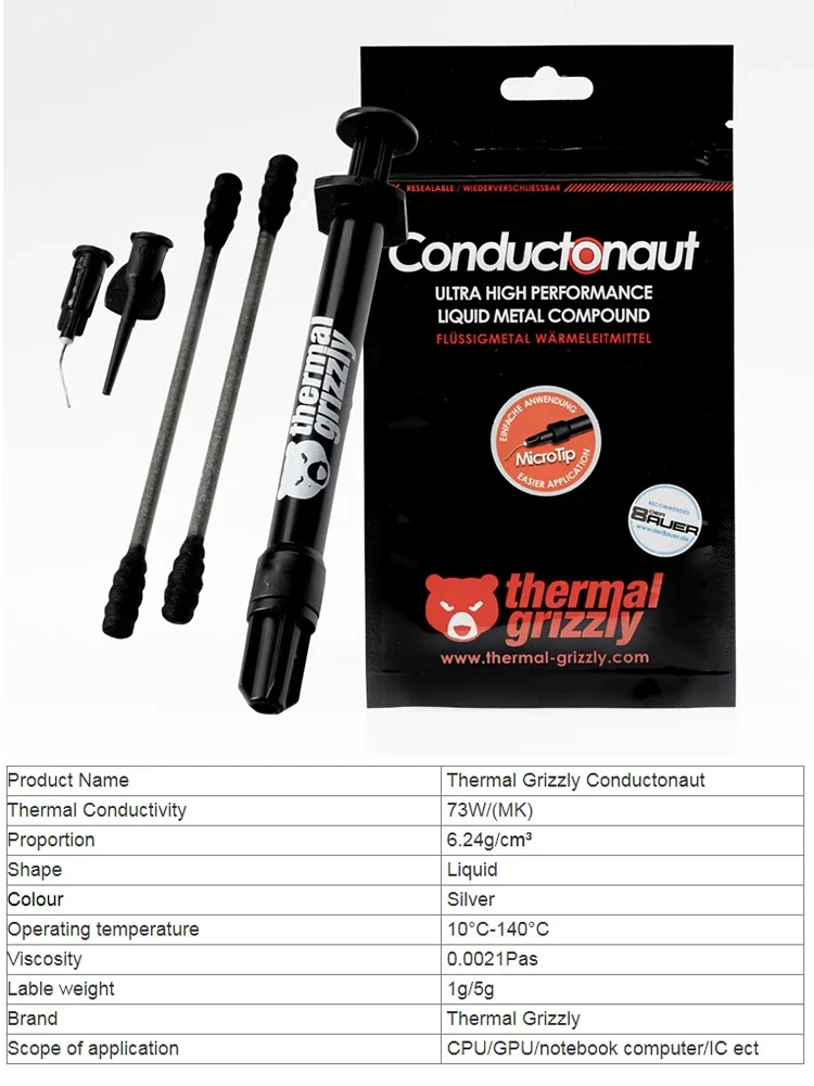 High Thermal Conductivity Liquid Metal Thermal Paste for Cooling The CPU GPU Thermal Grizzly Conductonaut 73W/mk