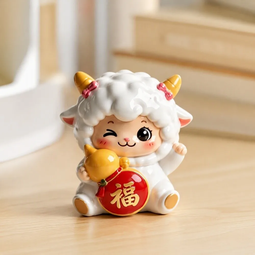Cute Resin Year of The Goat Ornament Cute Design Lucky Theme Zodiac Figurines Cartoon Adorable Style Mascot Ornament Home Decor