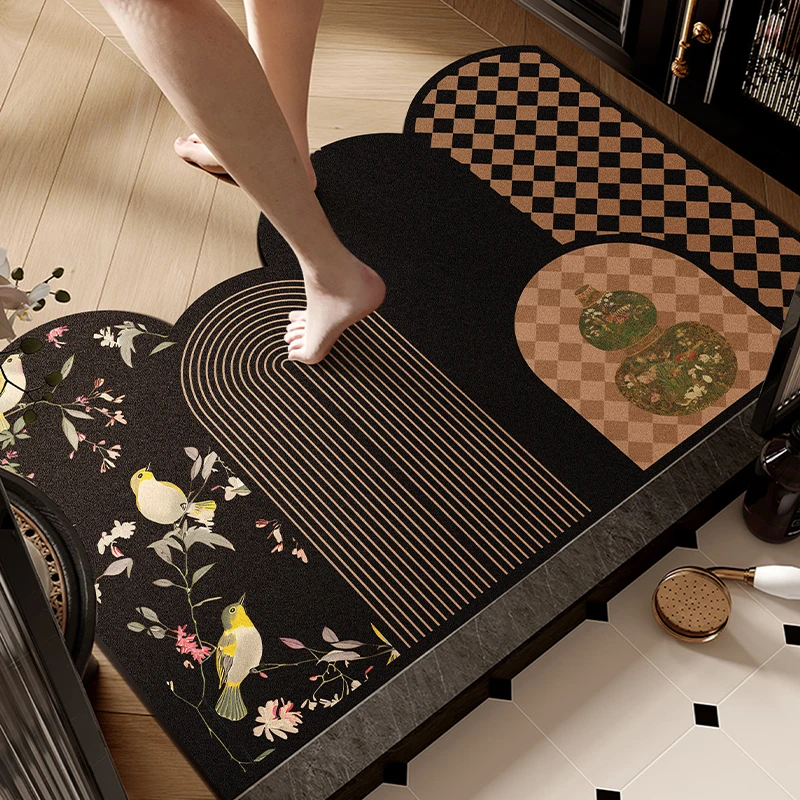 Diatom mud bathroom floor mat Chinese retro toilet toilet non-slip foot mat toilet door absorbent mat