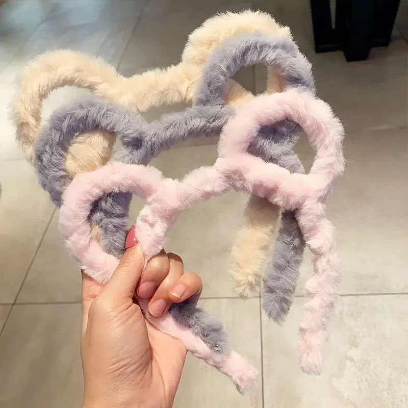 Sweet Cute Designed White Yellow Pink Blue Hollow Plush Bear Cats Rabbit Fluffy ear Trending Hairbands Girls Women Headwear