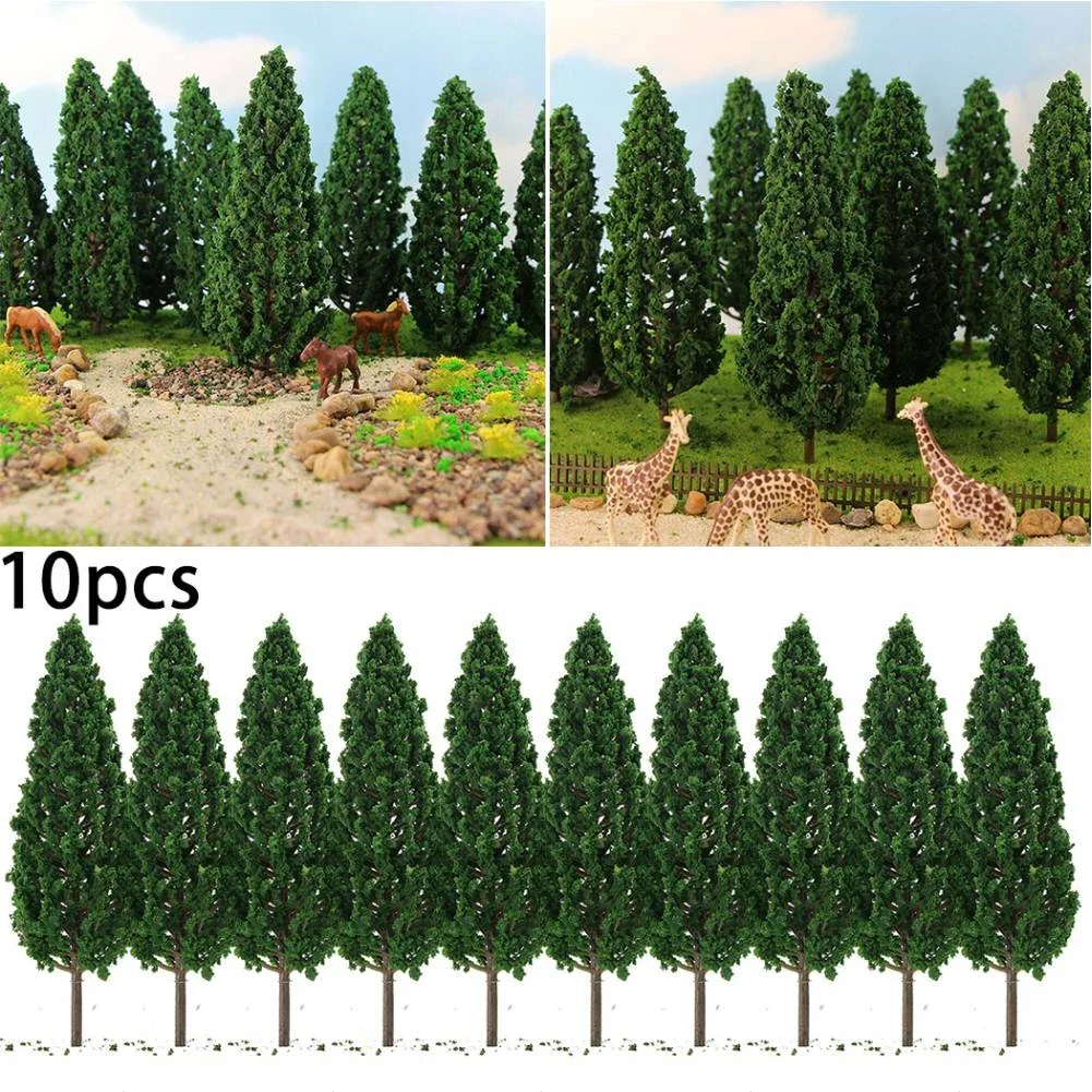 10pcs Model Pine Trees Green For Scale Railway Layout 15cm SL-16059 Deep Green Plastic Model Pine Trees Accessories