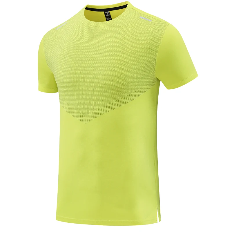 

Men Gym Short Sleeves Running Mesh Print Fitness Sports Causal Quick Dry Workout Tee Breathable Split Quick Dry Fashion Shirts