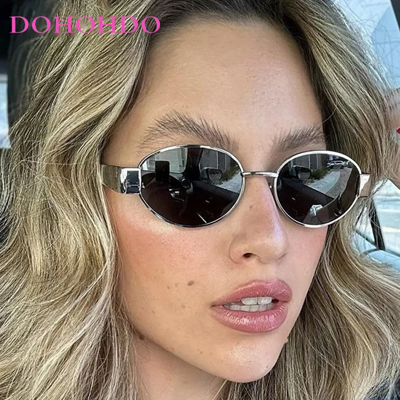

Vintage Punk Metal Small Oval Women Sunglasses Man New Luxury Brand Designer Men Fishing Travel Driving Sun Glasses Female UV400