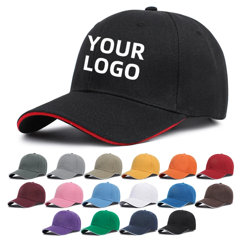 Adjustable Printing Embroider Your Deisgn Name Hats Women bone Mixed Black Color Red Brim Custom logo Baseball cap For Men