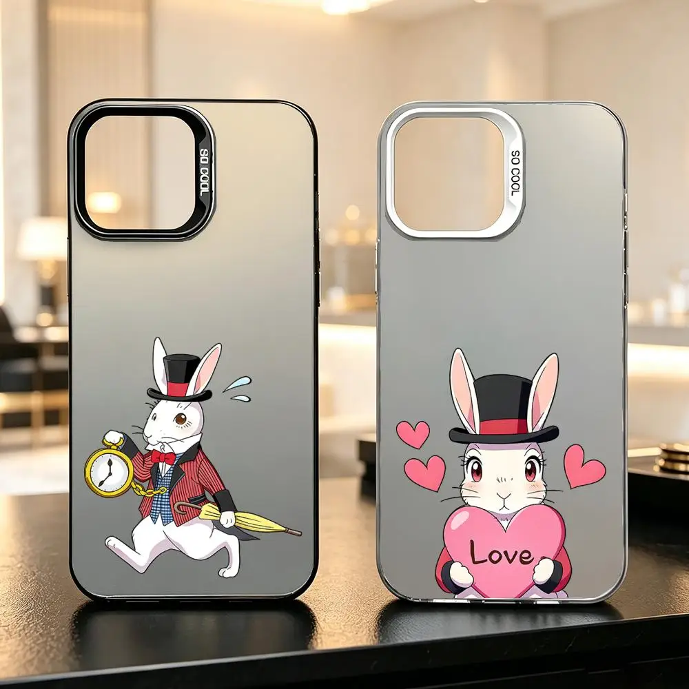 Handyhülle in Silber für iPhone 17-11 Pro Max/Plus, Matte Stoßfeste Anti-Fingerabdruck-Schutzhülle P-White Rabbit Mad Hatter