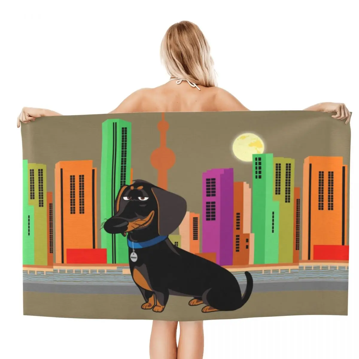 Custom Colorful Dachshund Badger Beach Towel Quick Drying Wiener Sausage Dog Super Soft Microfiber Bathroom Sauna Towels