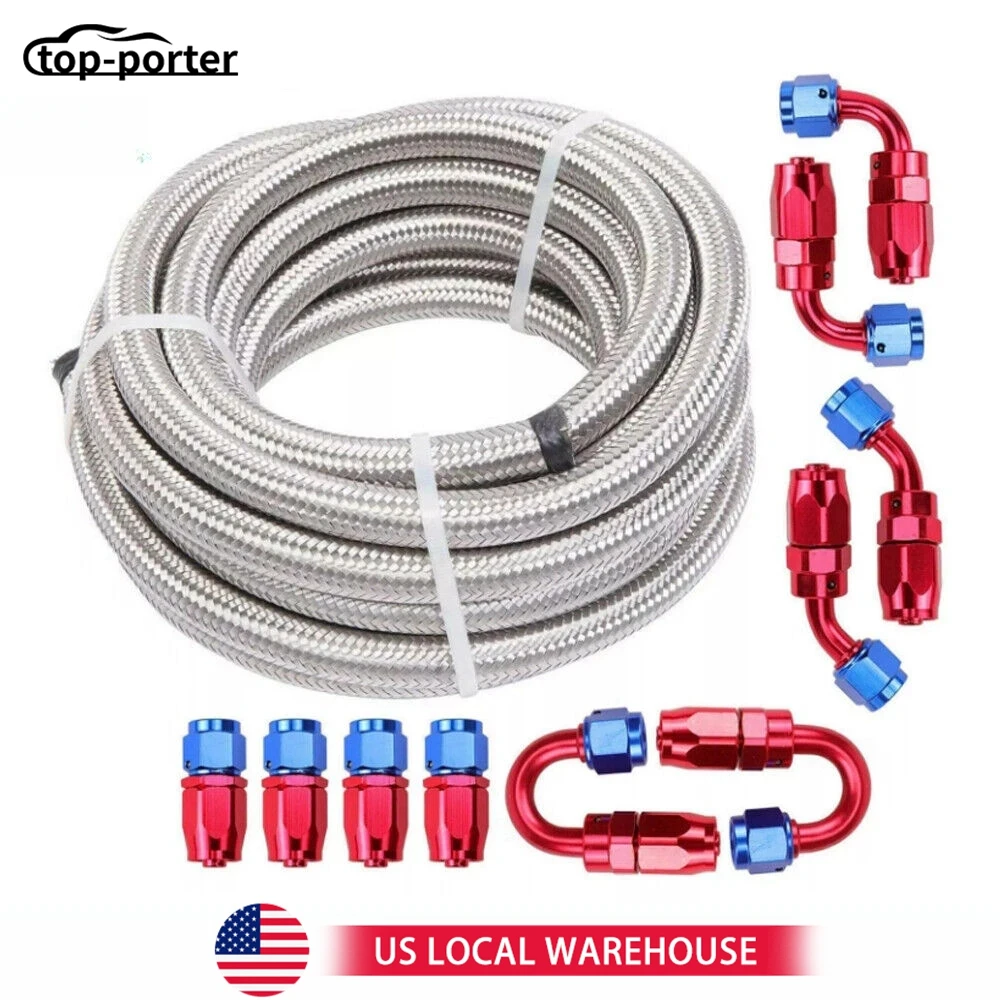 

1 комплект 6AN 8AN 10 футов 3M CPE плетеный нейлоновый комплект топливопровода серебряные концевые фитинги для шланга