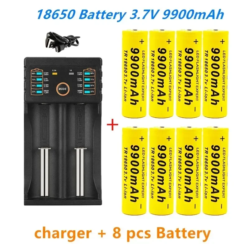 Batterie Lithium-ion Rechargeable, 18650 V, 3.7 MAh, Avec Chargeur, Pour Lampe De Poche Led, Avec 1 Chargeur, 9900