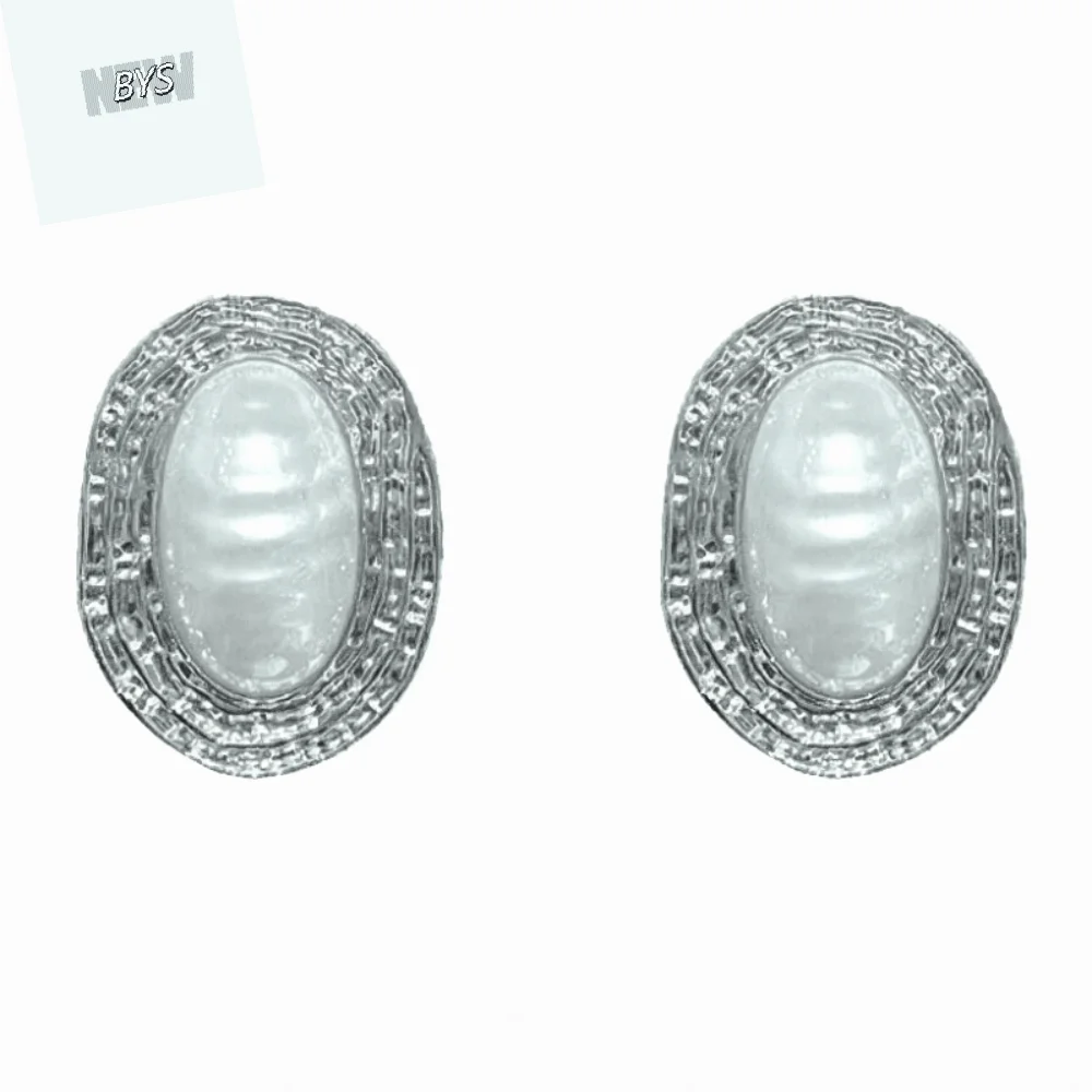 Imitation Oval Metal Pearl Earrings Vintage Ruffled Stripes Large Stud Earrings Alloy Gold Geometric Exaggerated Earrings