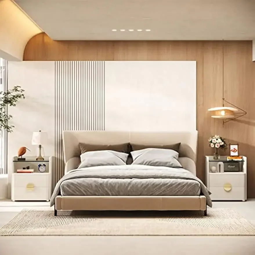 [وصول جديد، اشتر الآن! ]مجموعة منضدة ليلية حديثة مكونة من 2، حامل ليلي بدرجين مع مساحة تخزين مفتوحة، جانب سرير خشبي سهل التجميع