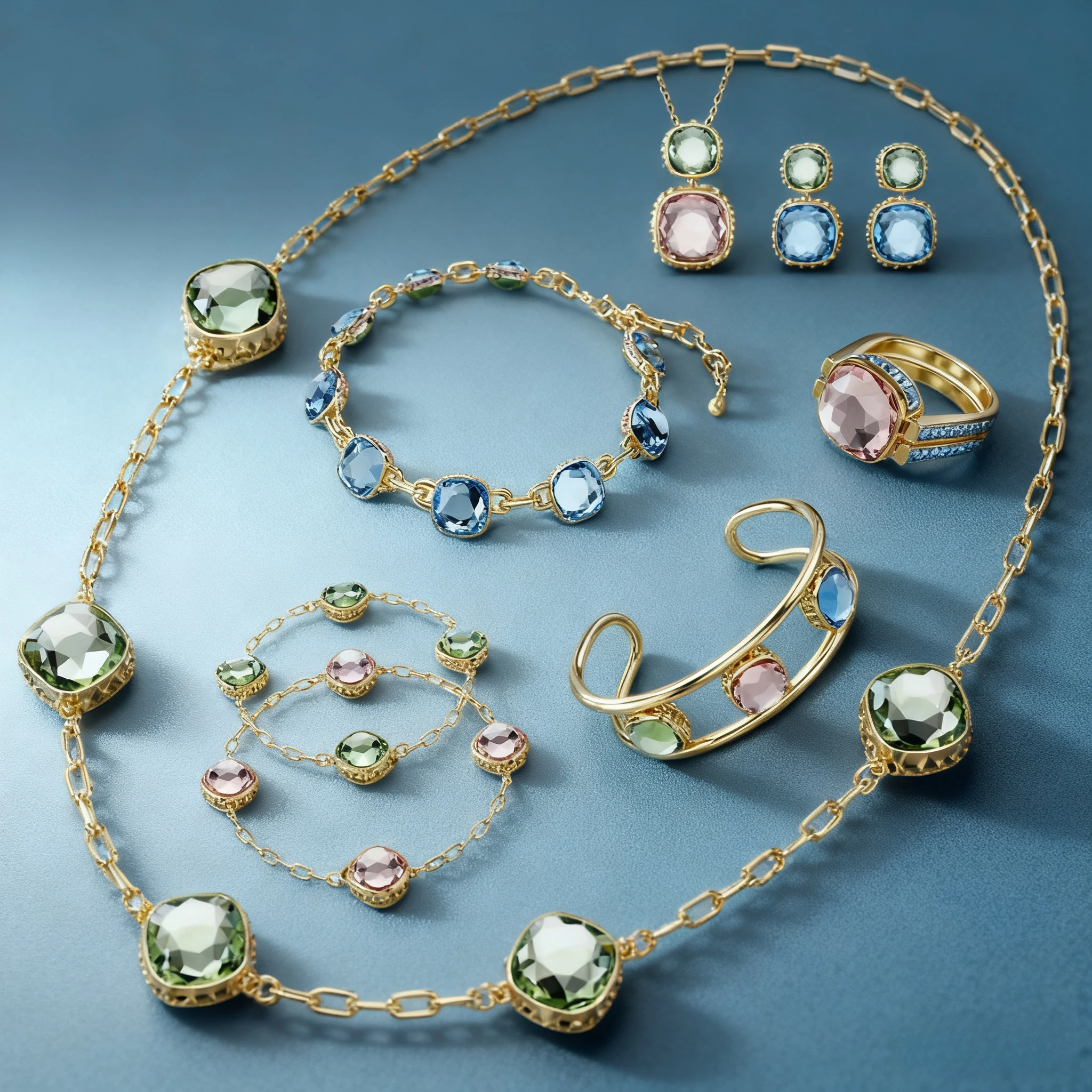 

2025 Trendy Jewelry Original Exquisite Reversible Square Cut Crystal Bracelet Necklace Earrings Ring Fashion Women's Jewelry