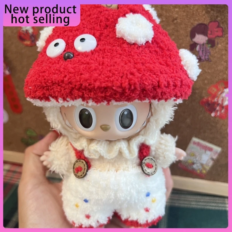 

Подходит для Labubu15-17 см, универсальный тканевый вязаный комбинезон ручной работы с грибами первого второго третьего поколения, комплект одежды для кукол