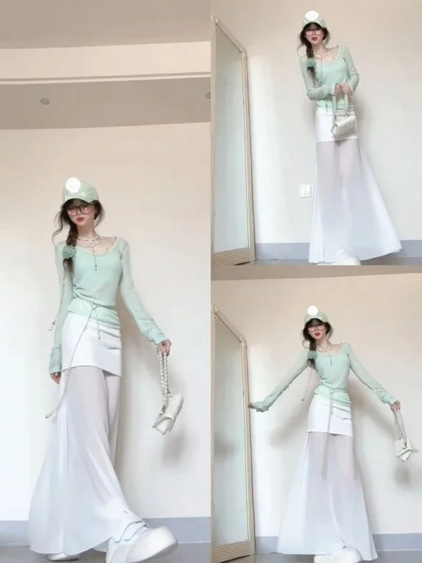 

Beach Vacation Style Sun Protection T-Shirt Wrap around Skirt Three Piece Set Spring 2026 Fashion Ensemble Complete Package