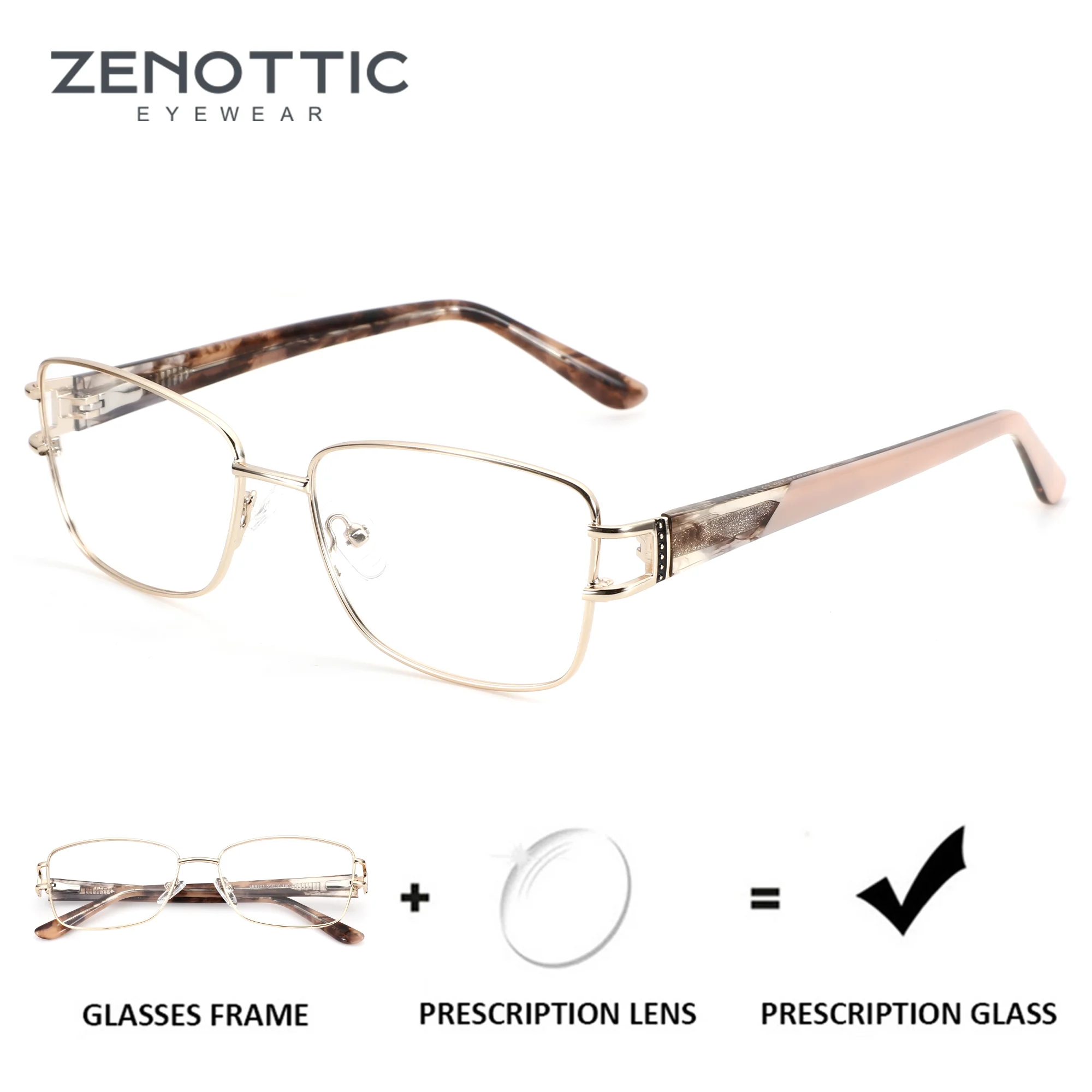 ZENOTTIC (S Size) Modish Butterfly Custom Prescription Glasses Women Metal Photochromic/Progressive Optical Lenses With Recipe