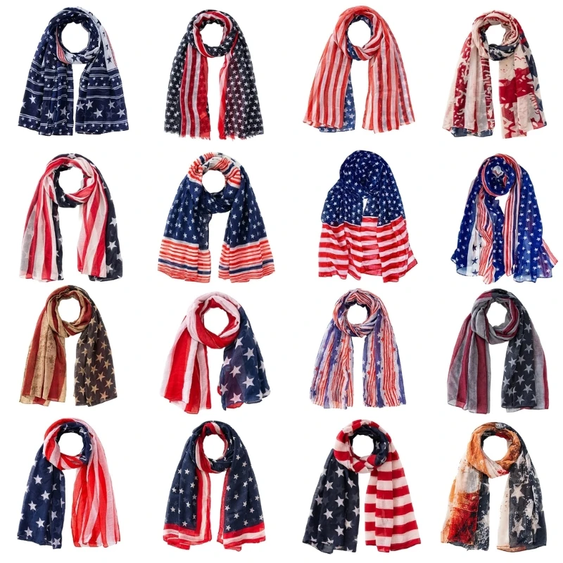 Trendy Versatile Large Scarf Shawl for Independence Day Celebrations Star Print Scarf, Soft and Comfortable