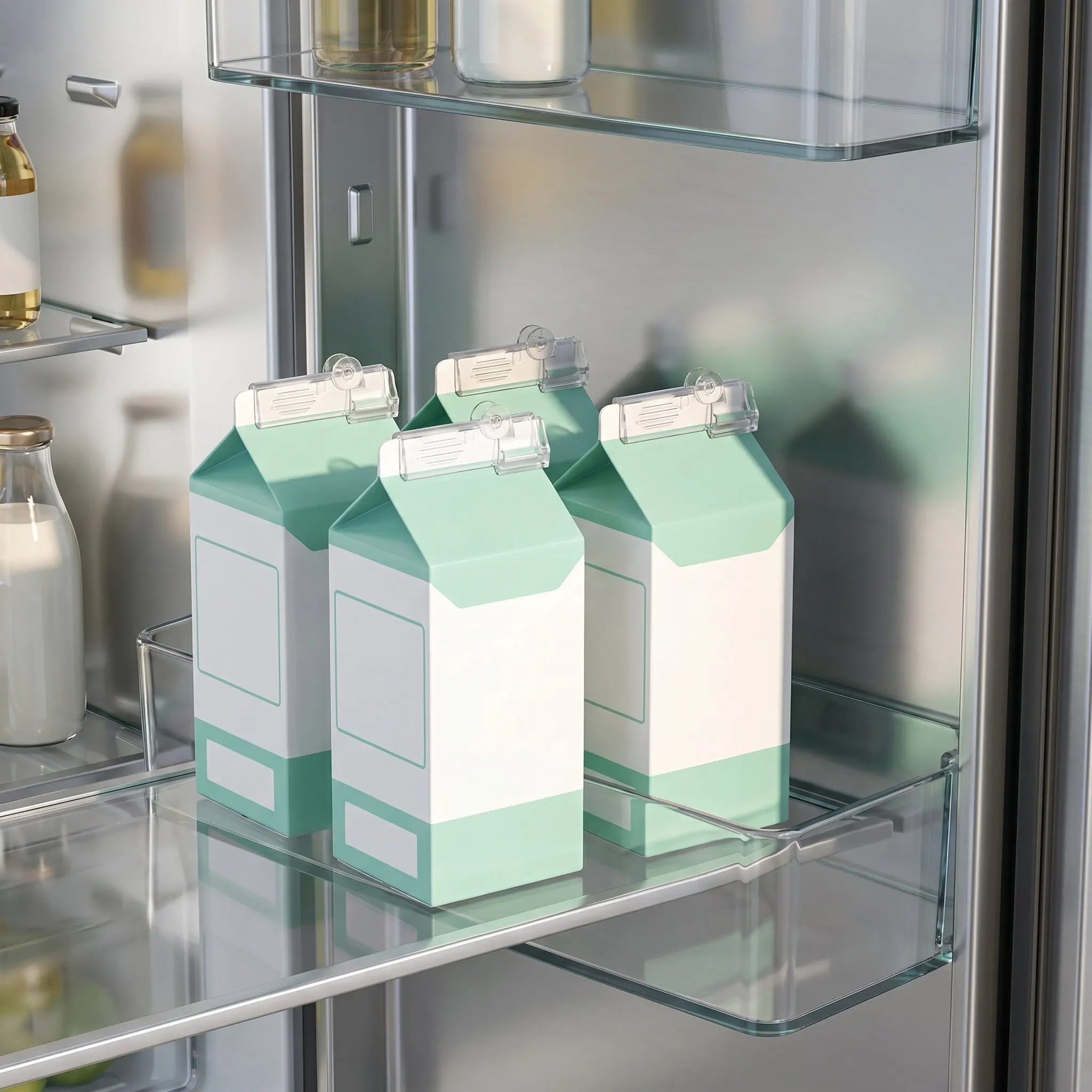 4Pcs Milk Carton Clips Reusable Leakproof Sealer Caps for Beverage Boxes Kitchen Fridge Organization Juice Oat Milk Freshness
