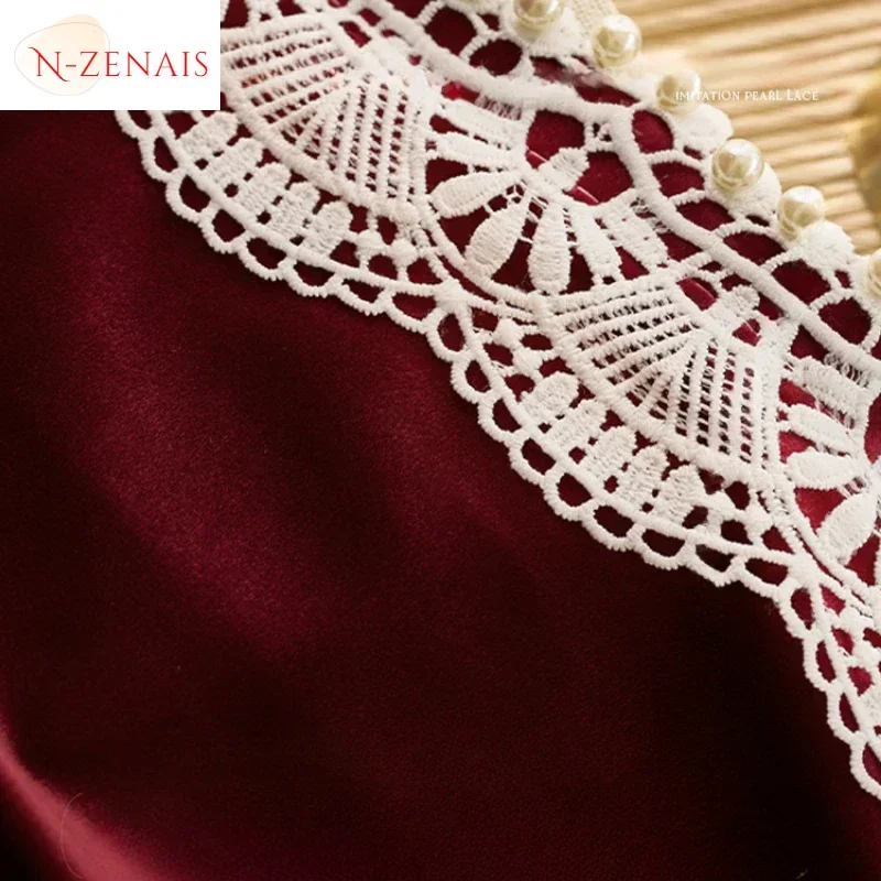 Curtains for Living Room Dining Bedroom Burgundy Velvet Vintage Light Luxury Pearl Lace Palace Grace Artistic Sense