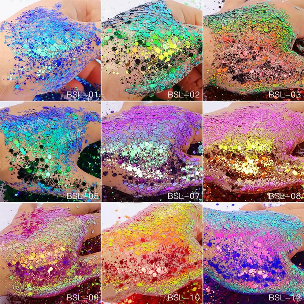 50G Holografische Kameleon Nagel Glitter Pailletten Gemengd Formaat Zeshoek Dikke Irediscent Nagelschilfers Ins Glanzende Kameleon Pailletten