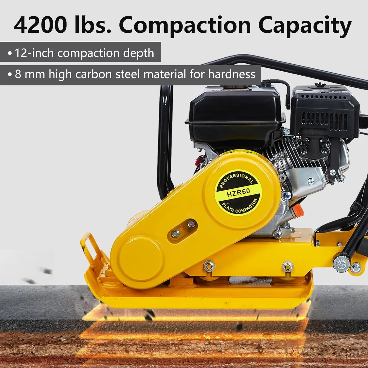Heavy-Duty Electric Power Jumping Jack Vibratory Tamper 7HP Plate Compactor for Walkways, Asphalt, Pavers, and Landscaping 212cc Gas Engine 5600 VPM 2500 lbs Compaction Force