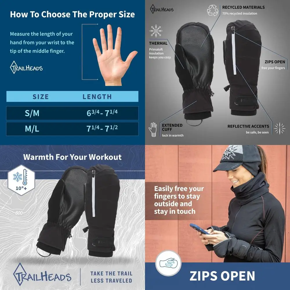 

Женские варежки-трансформеры на молнии для зимних видов спорта: черные перчатки для активного отдыха