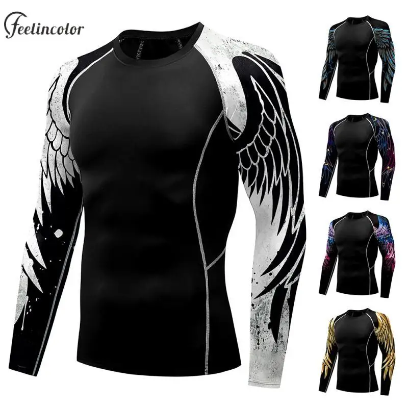 Compression Shirt for Men Wing Graphics T-shirts Long Sleeve Gym Fitness Tights Quick Drying Workout Tops Summer Male Clothing