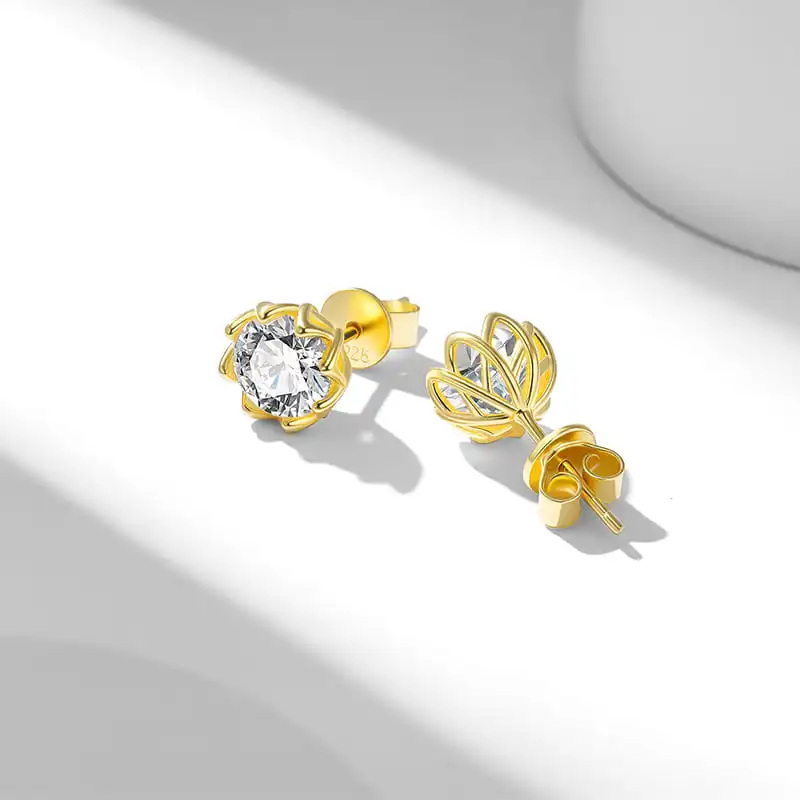 925 فضة 1 قيراط * 2 مويسانيتي مثمنة كلاسيكية أقراط بتلات عالية الجودة #4