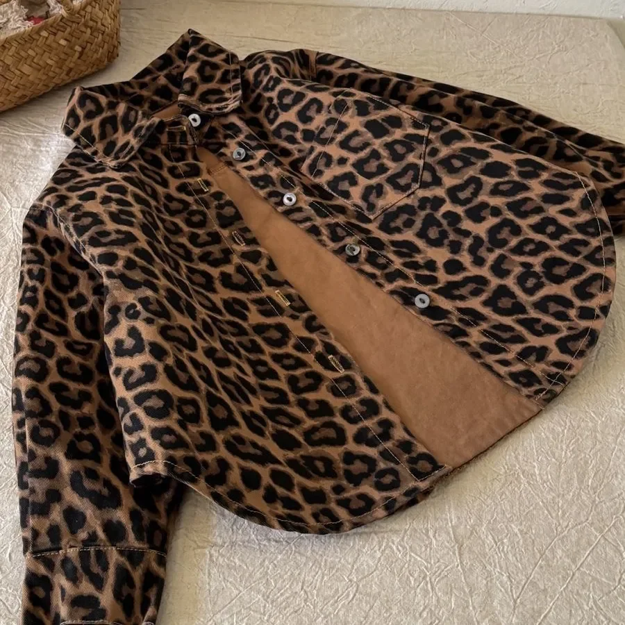 

Spring and Autumn Girls' Loose Casual Shirt 2026 New Children's Leopard Pattern Cardigan Coat