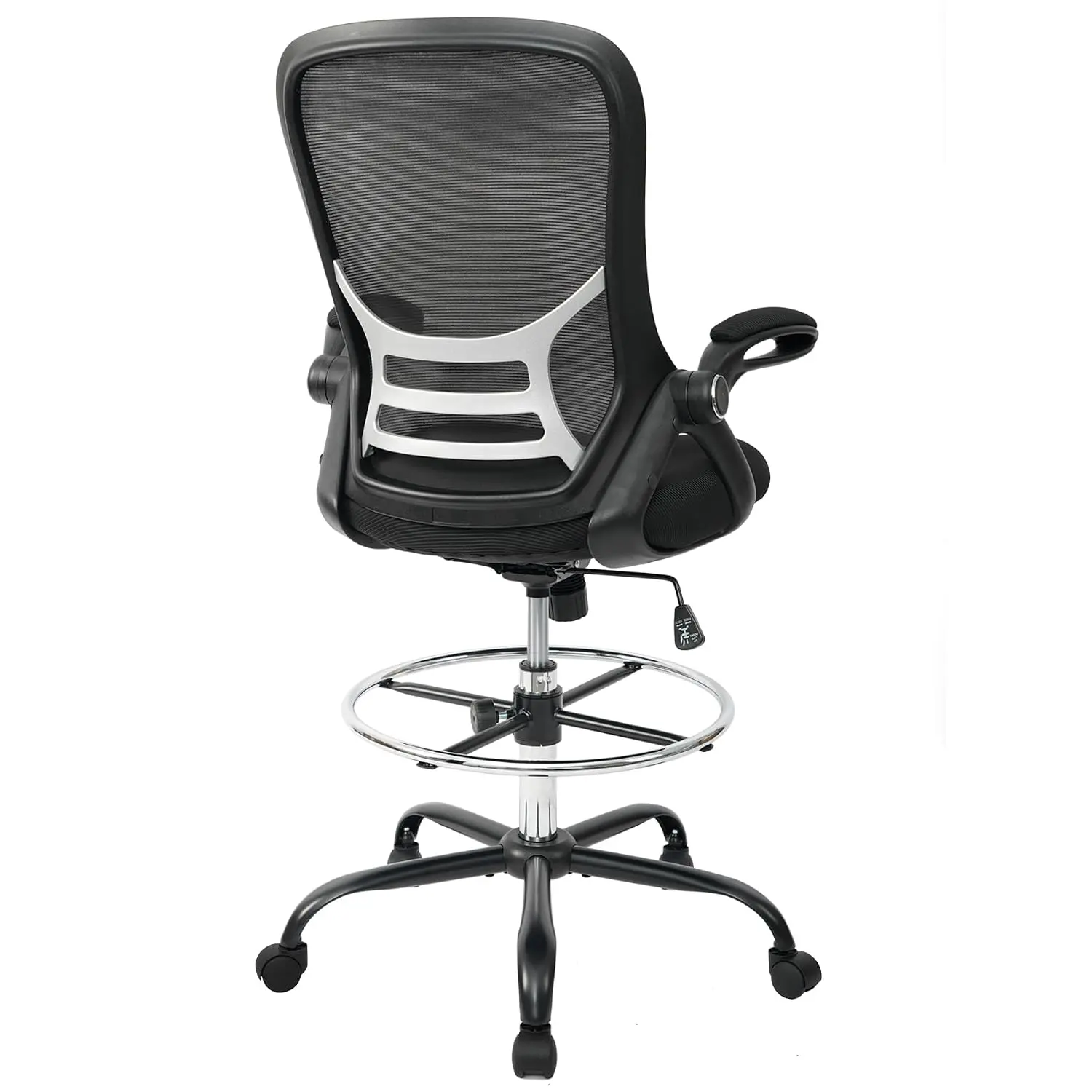 Tall Mesh Drafting Chair With Flip-Up Arms & Adjustable Footrest Ring For Standing Desk, Customized