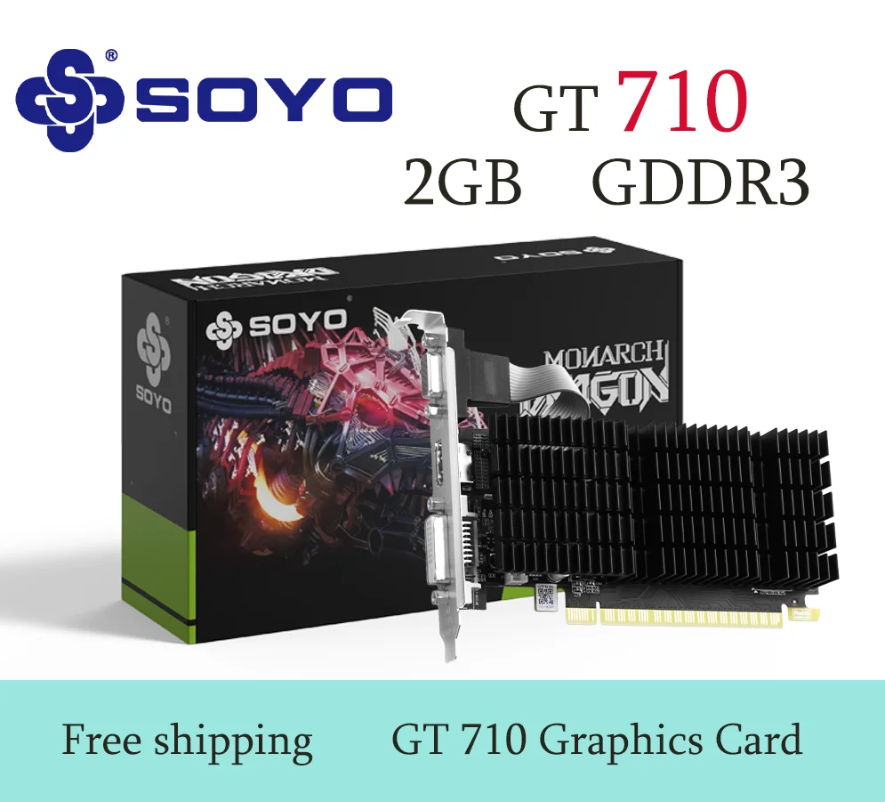 SOYO Graphics Cards NVIDIA GeForce GTX 710 2G GDDR3 64bit HDMI*1 DVI*1 CRT*1 Video Card For Desktop Gaming Computer GPU