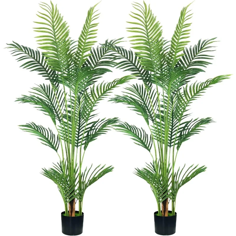 4.5FT 2Packs Artificial Palm Tree,Faux Areca Palm Plant with Real Touch Leaves and Adjustable Branches,Fake Tropical Palm Tree