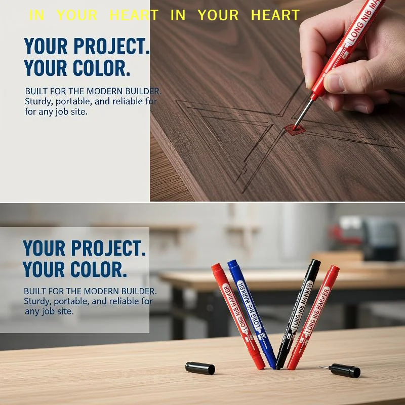 【X】3 Colors 20mm Long Nib Deep Hole Markers Multi-Purpose Marking Pens for Woodworking Home Repair Metal Processing