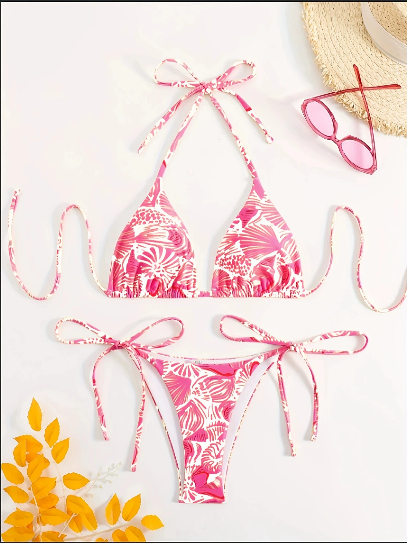 

2025 Triangle String Bikini Halter Printed Swimsuit Women Sexy Padded Swimwear Female Bathers Bathing Swimming Swim Suit Beach