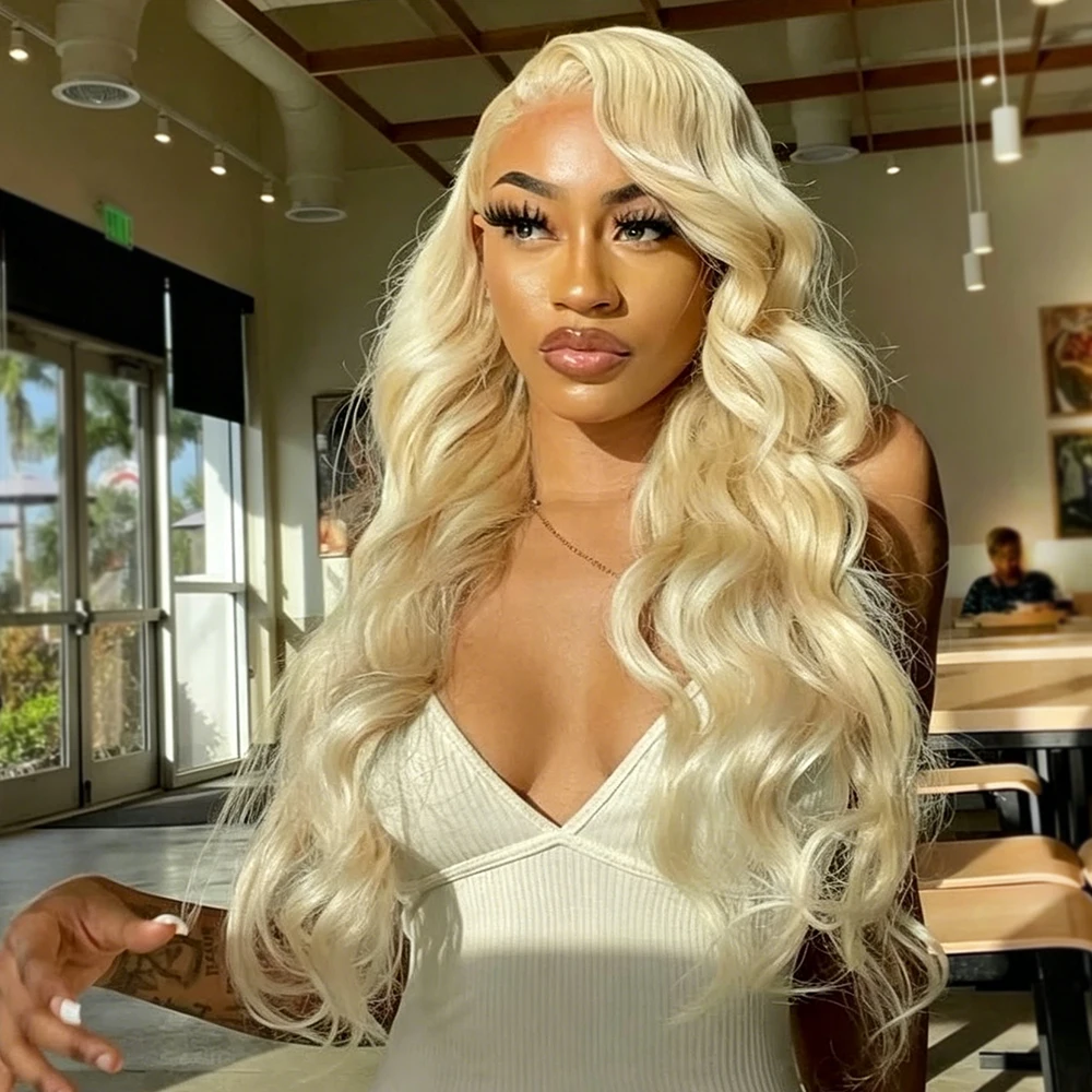 

13x4 HD Lace Front Wig Blonde Human Hair 180/200 Density 32 Inch Body Wave 613 13x6 Glueless Natural Hairline With Baby Hair