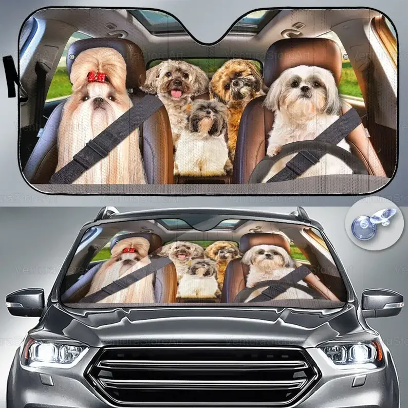 Shih Tzu Car Sunshade, Dog Car Decoration, Shih Tzu Lover, Auto Sun Shade, Gift For Dad, Shih Tzu Car Windshield PHT032206X08