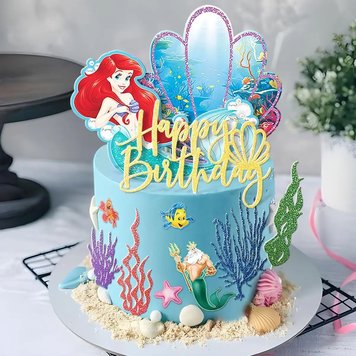 11pcs Little Mermaid Cupcake Glitter Cake Topper for Wedding Birthday Party Decoration For Girl Pearl Shell Baby Shower Supplies