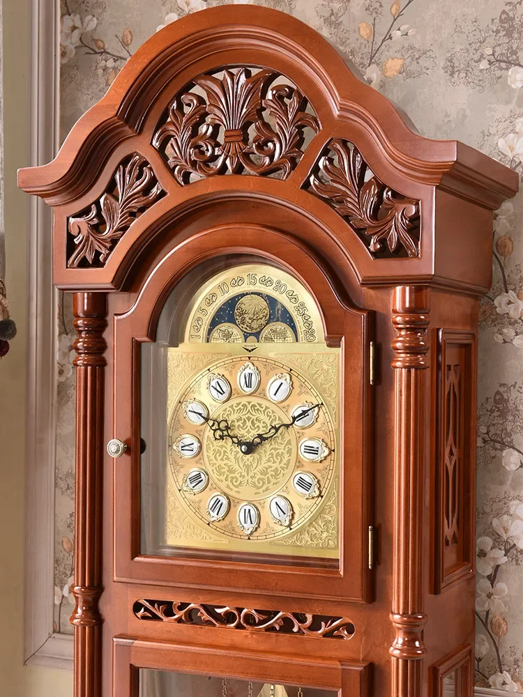 Solid wood floor   European living room table clock mechanical American standing bell Chinese retro pendulum clock classical