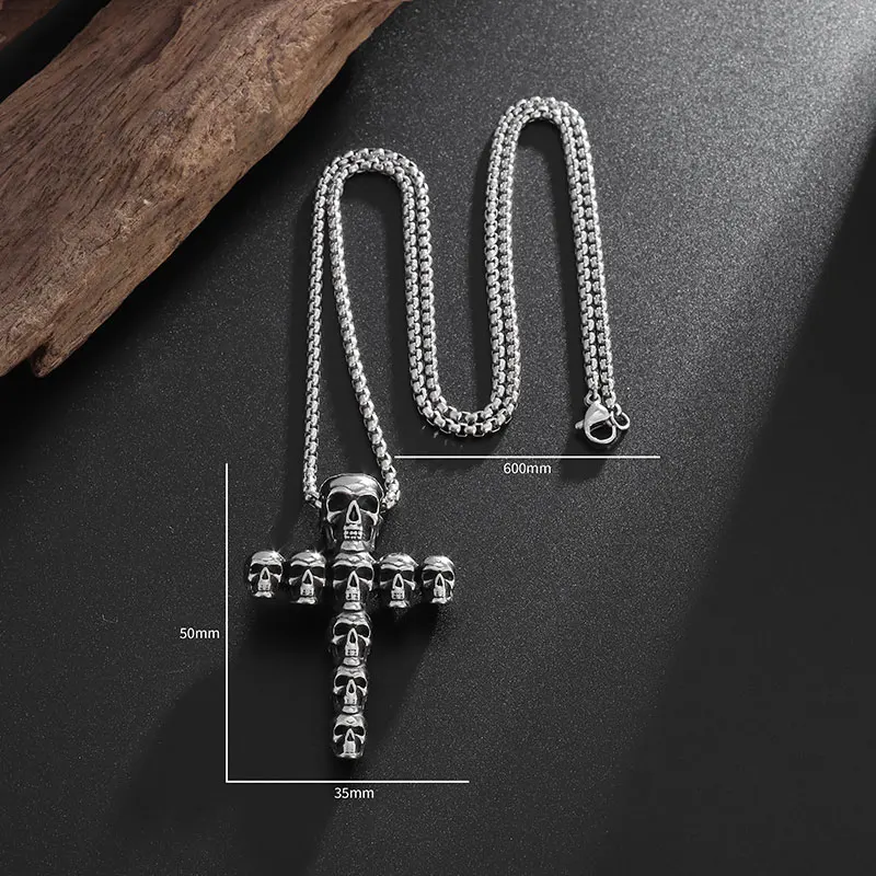 Christian Jesus Cross Full Skull Pendant Necklace for Men and Women Personality Biker Punk Exorcist Amulet Jewelry image 6