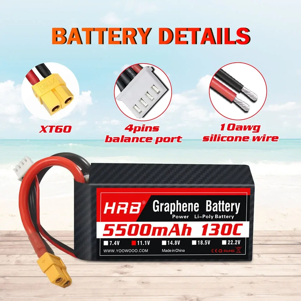 Batería Lipo 3S de 11,1 V y 5500mah, grafeno 130C RC con enchufe XT60 Deans para coche de carreras, camión, monstruo, Dron, avión