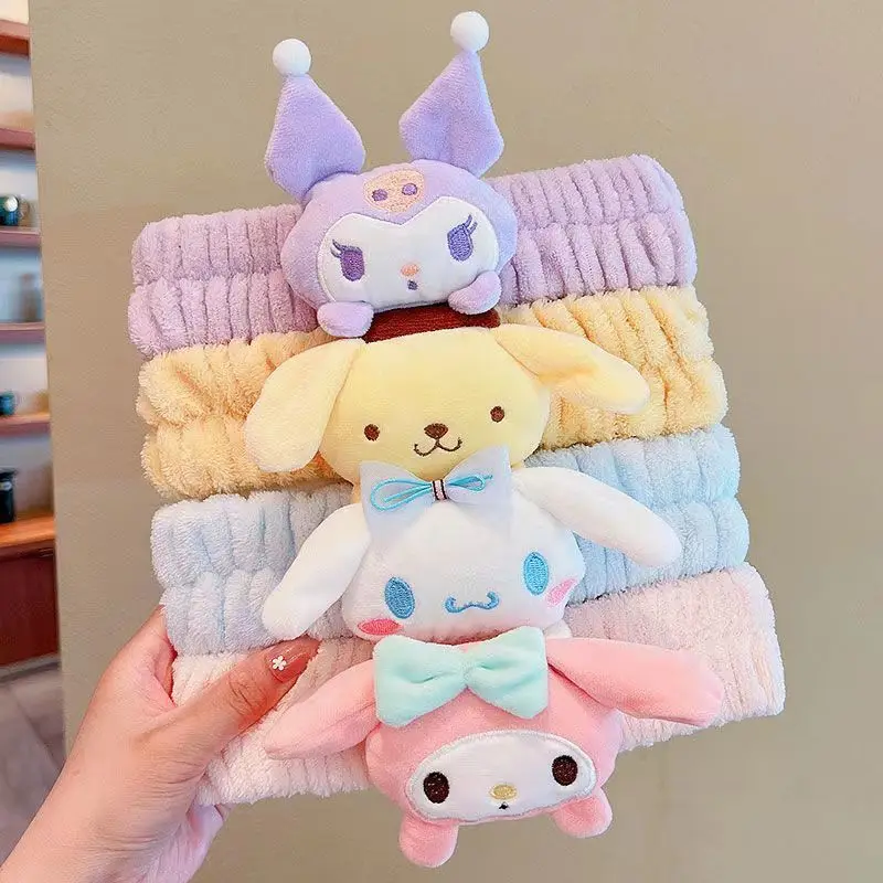 Cute cartoon animation peripheral Sanrio Cinnamoroll My melody doll plush Kuromi Kawaii creative girl face wash headband gift