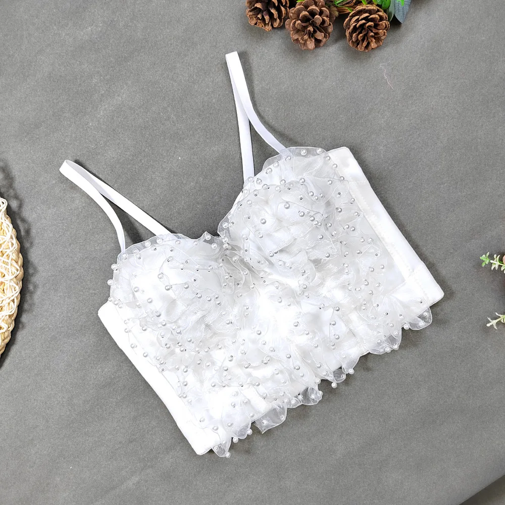 customized women's adult lace ruffle wrapped chest vest with slim fit elastic lace suspender elegant strapless bra sexy lingerie