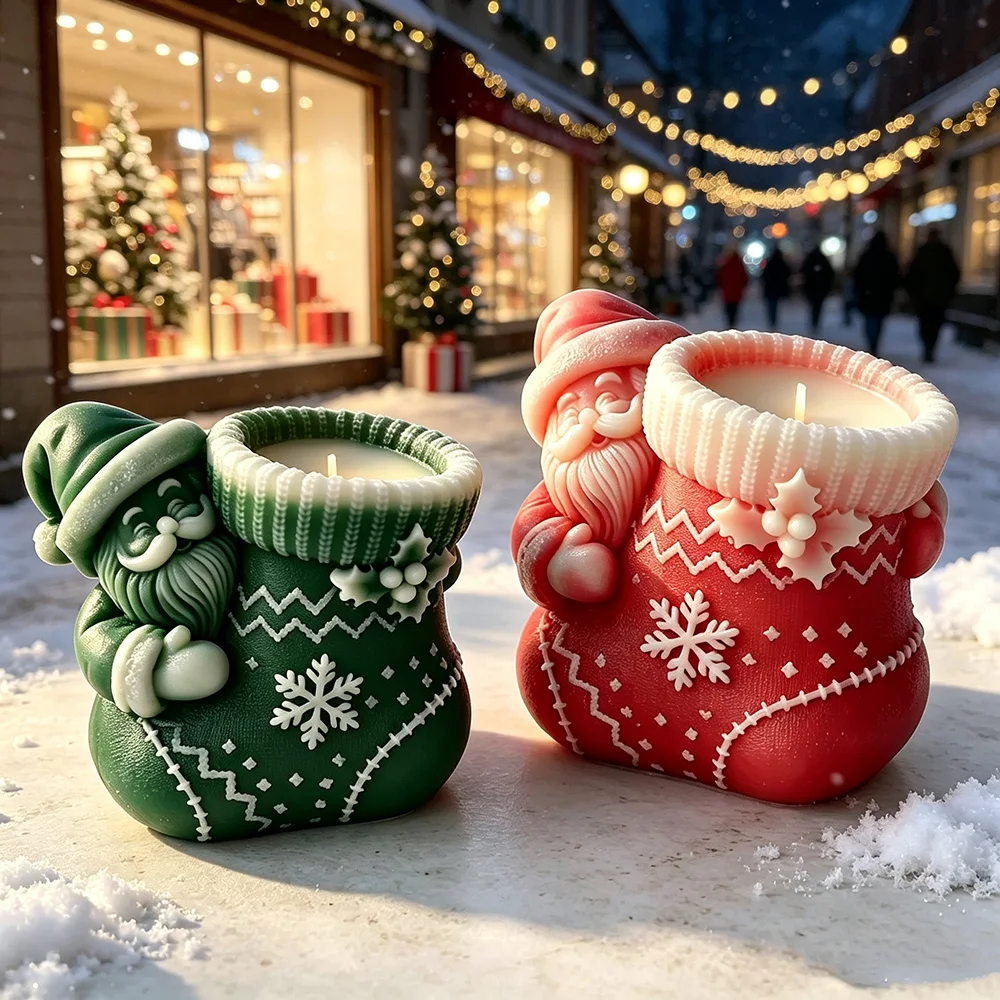 Santa Claus Christmas socks silicone mold DIY scented candles can be used for plaster pen holder vase and other home decoration
