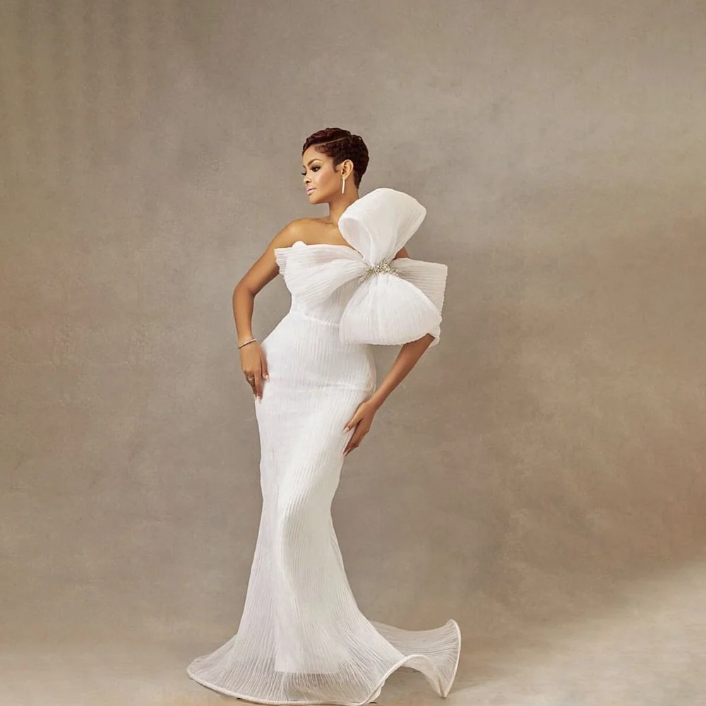 

White Strapless Sleeveless For Women Evening Gown Mermaid Unique Design Floor Length Prom Dress Vestidos De Fiesta Elegantes